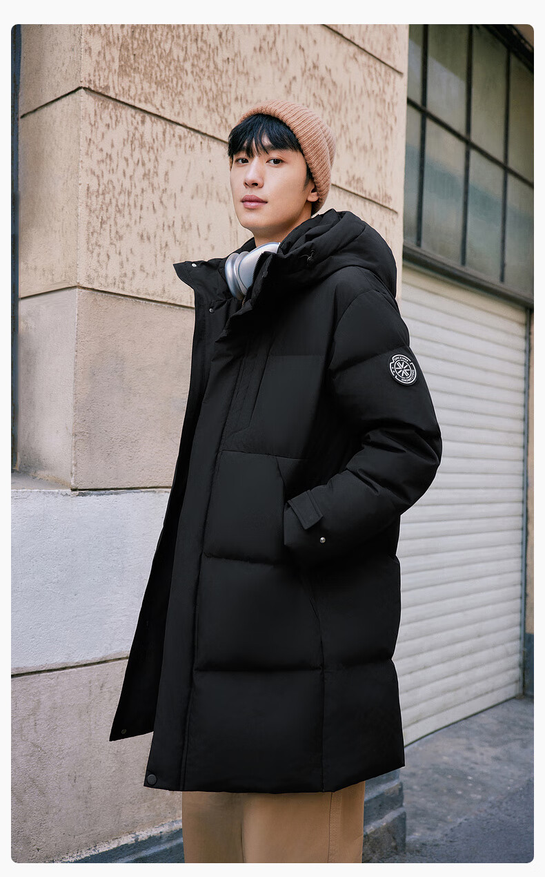Snow Flying 2025 New Men's Mid-Length Simple Business Casual Hooded Down Jacket Straight Slim Thick Warm 41