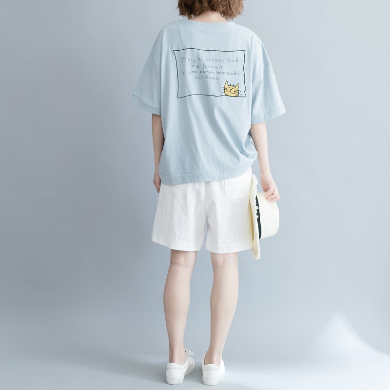 胖宽松显瘦圆领加肥加大码卡通文字图案纯色短袖恤上衣-7035冬天穿的