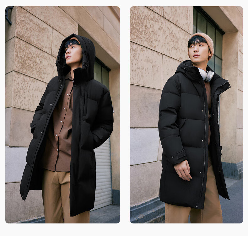 Snow Flying 2025 New Men's Mid-Length Simple Business Casual Hooded Down Jacket Straight Slim Thick Warm 43