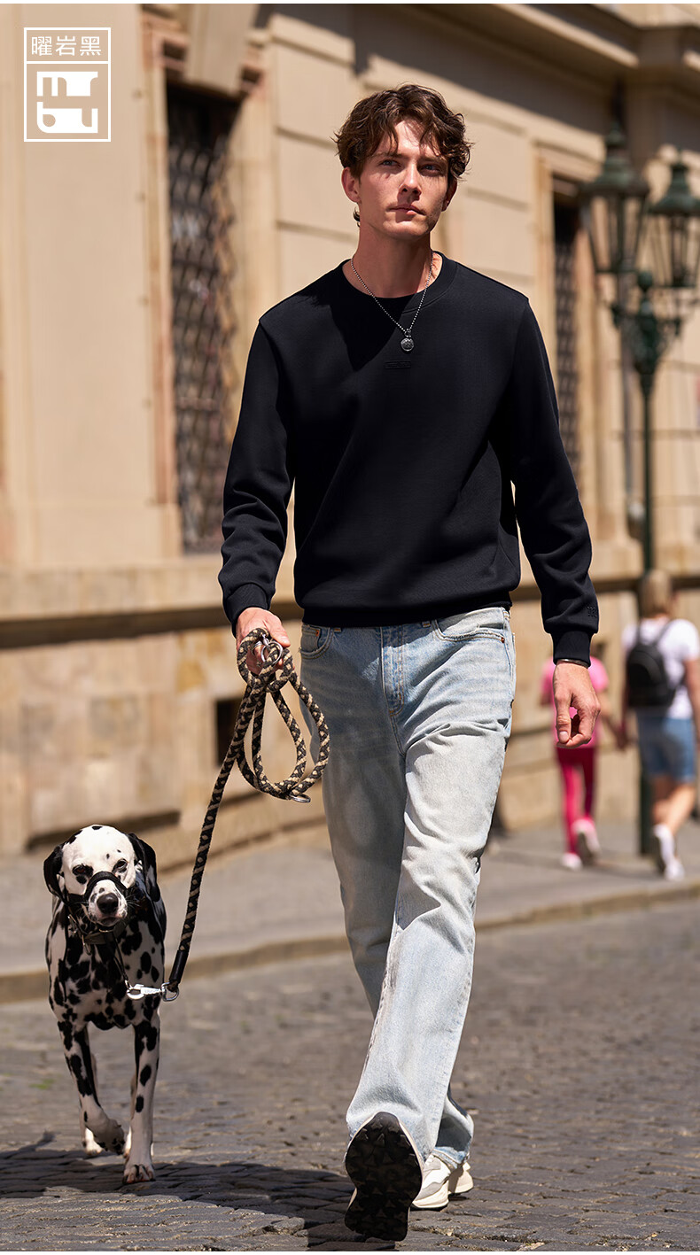 Mr. Bu Celebrity-Inspired Crewneck Pullover Men's Sweatshirt, Autumn And Winter Long-Sleeve T-Shirt, Base Layer Top, Yan Black, 4XL(195) 5