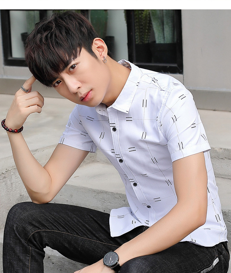 新品男装短袖衬衣潮流休闲衬衫男衬衣修身帅气男生青少年上衣打底衬衣