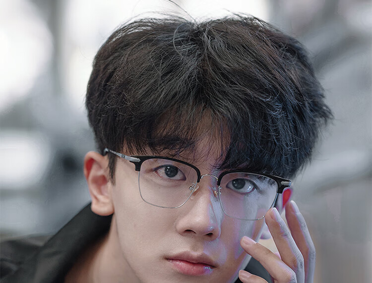 猫耳半框眼镜超轻纯钛近视眼镜框男款可配度数镜片眉线框配防蓝光眼睛