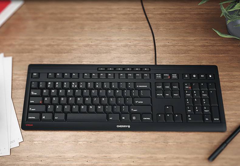 cherry樱桃stream办公专用薄膜键盘剪刀脚有线鼠标套装 stream【黑色