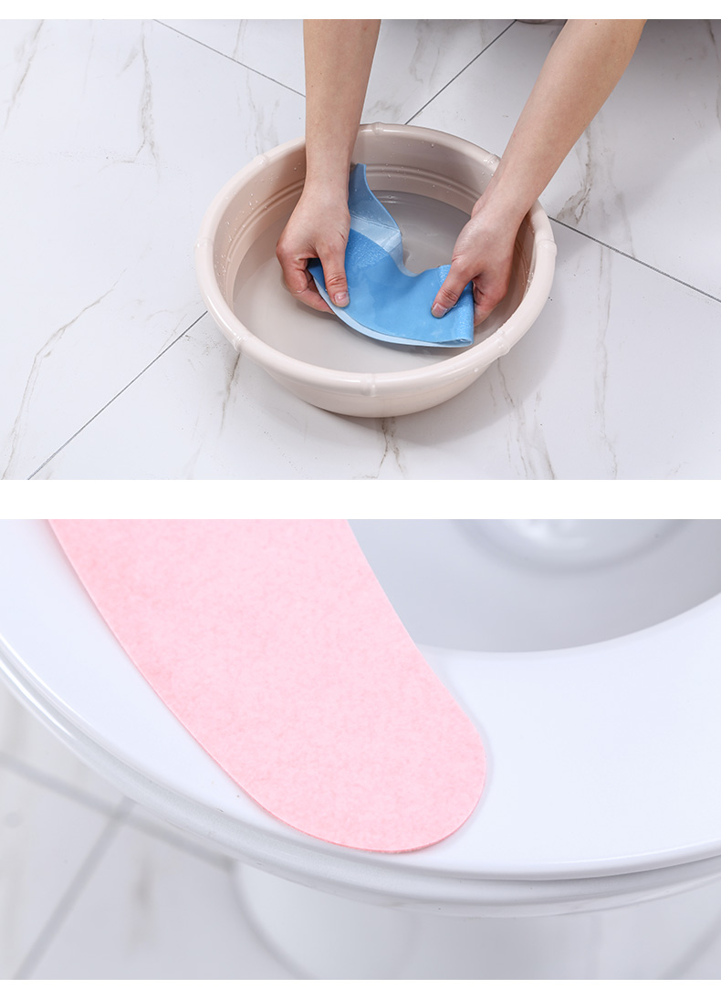 日本粘贴式马桶垫可水洗反复用座便套坐便器垫马桶贴圈粉色短绒毛1套