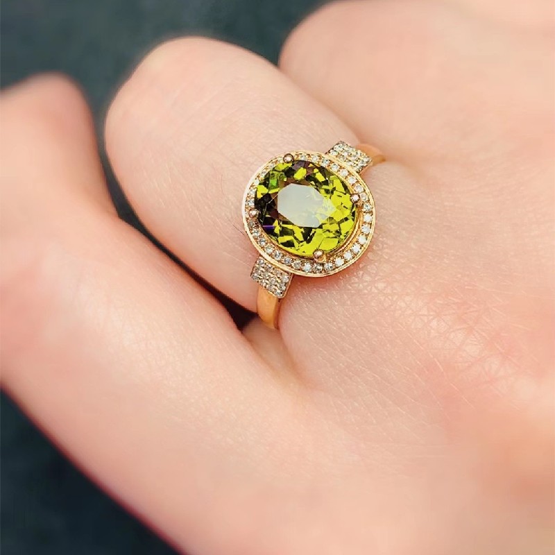 震昊天然黄碧玺戒指18k金钻石镶嵌晶体饱满水润透亮颜色浓郁做工精致