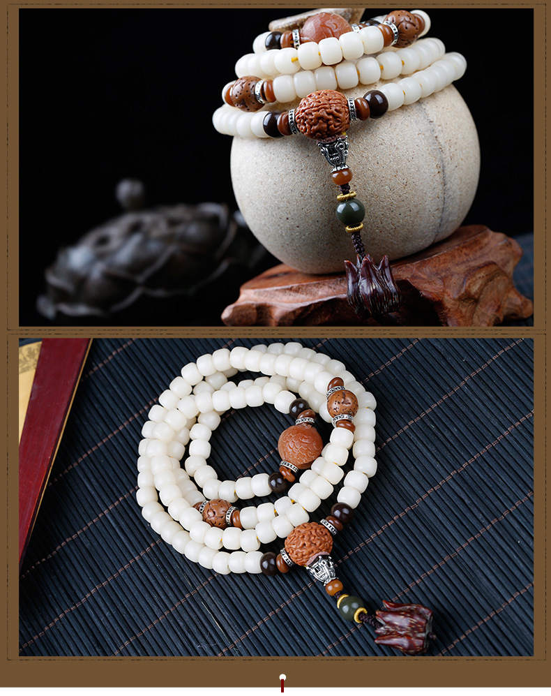 天然白玉菩提根手串 108颗菩提子佛珠项链手链女 民族风配饰 款式三
