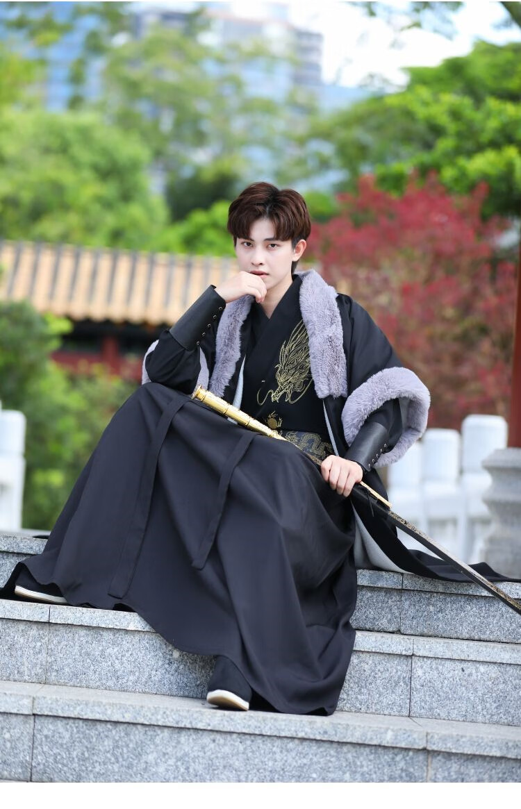 原创汉服男装 大氅 披袄裘衣斗篷 加绒保暖 侠客武侠风帅气 内搭两件