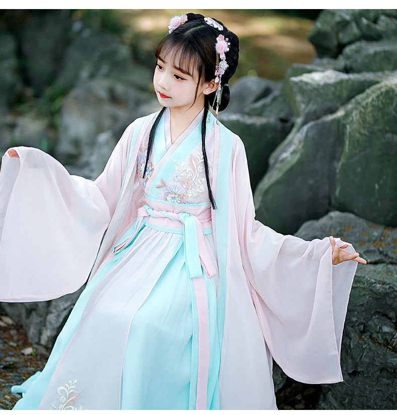 舜钦儿童古装汉服女夏天女童民族服装10岁小女孩中国风襦裙夏季中大童