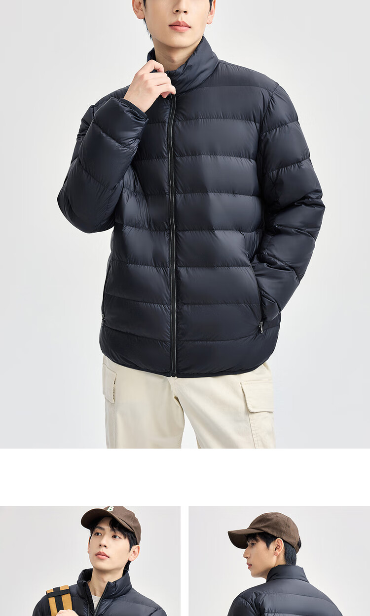 Giordano Men's New Three-Proof Down Jacket Outdoor Zipper Pocket Stand Collar Lightweight Warm Down Coat 01074712 16