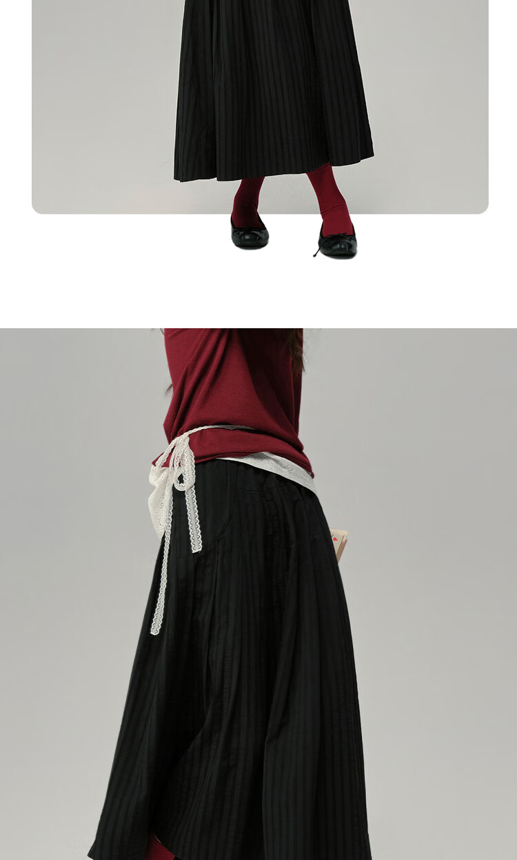 Giordano Designer Women's New Puff Sleeve Black A-Line Skirt with Elastic Waist 18465220 11