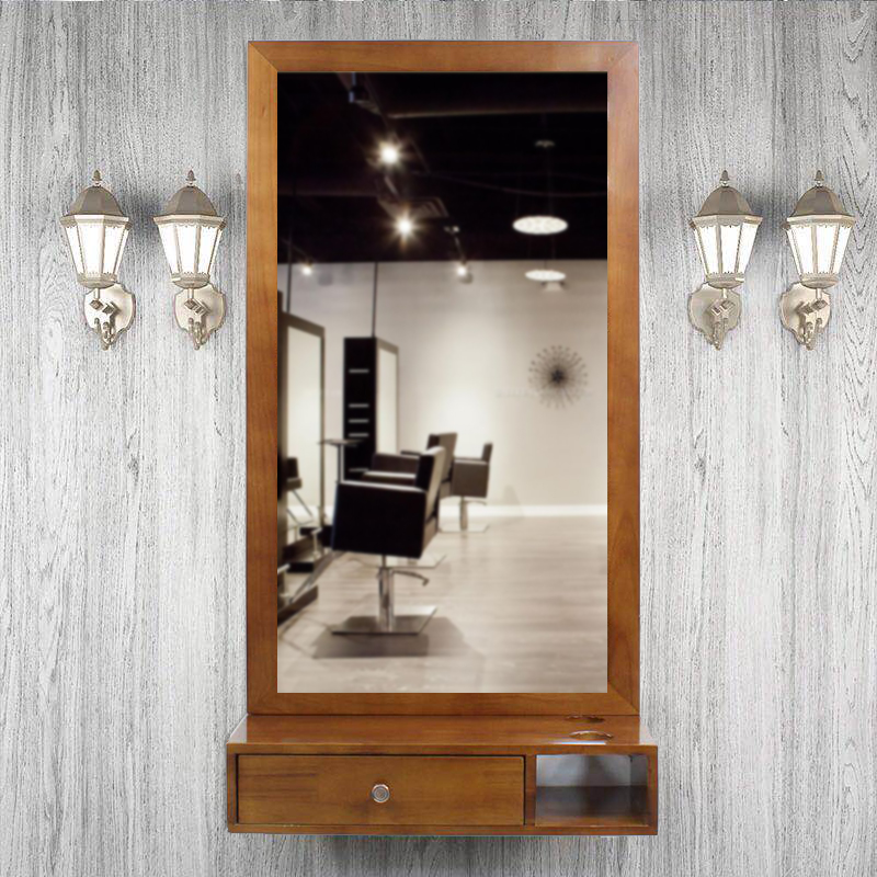 实木理发店镜子美发店镜台化妆单面镜框发廊落地镜试挂镜 120*70镜台