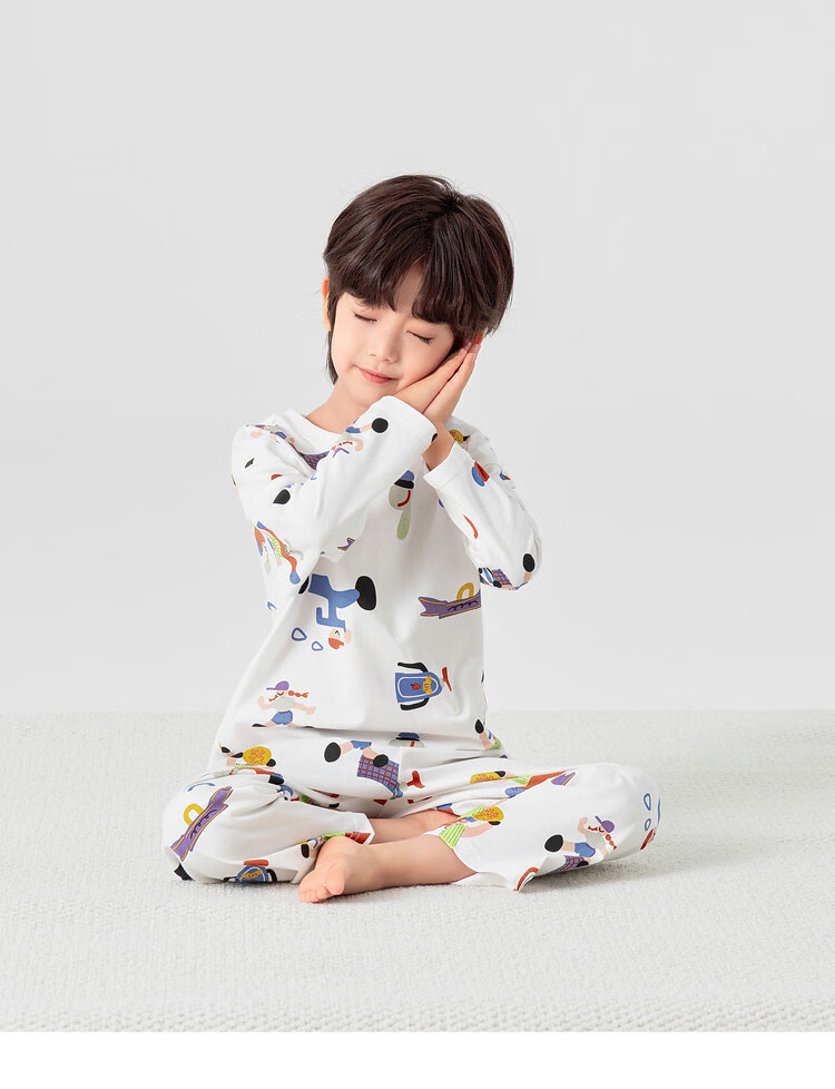 Duoduo Boys' Pajama Set Spring and Autumn Soft Breathable Skin-Friendly Long Sleeve Homewear Children's Loose Comfortable Two-Piece Set 9