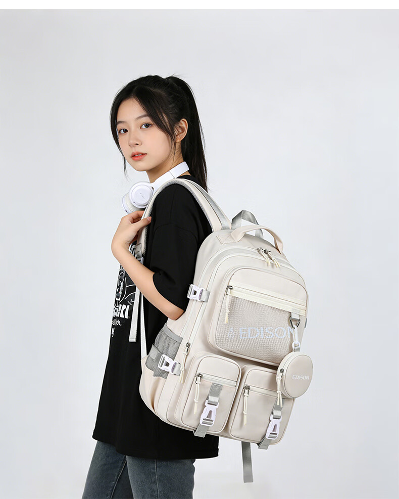 Edison High School Student Large Capacity Waterproof Backpack for Middle and University Students Travel Backpack K2272-5 Camouflage Black 21