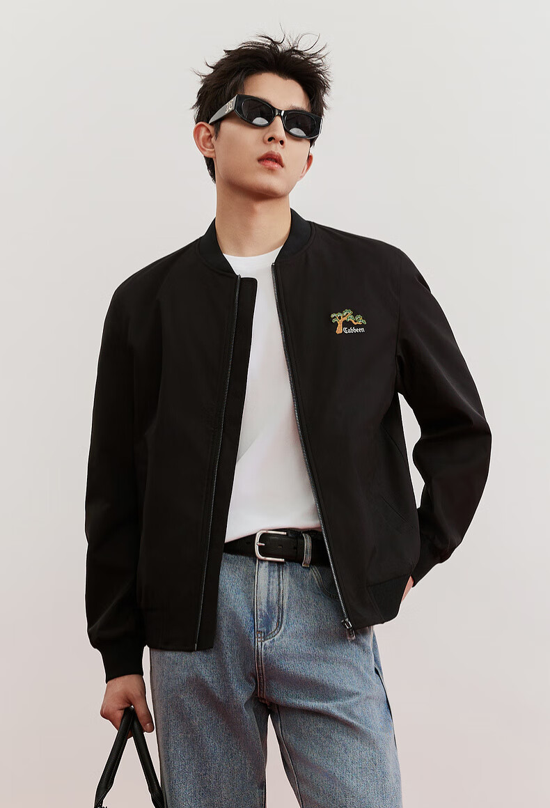 CABBEEN Solona Twill Men's Jacket with Pine Embroidery Chinese Style Windproof Long Sleeve Coat 2026 Spring 2