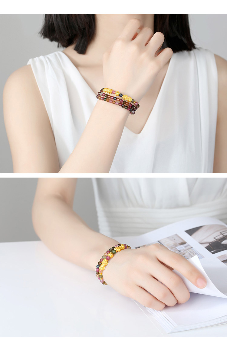 老凤凰黄金手链3硬金貔貅足金碧玺转运珠首饰生日礼物518dovp hjs518