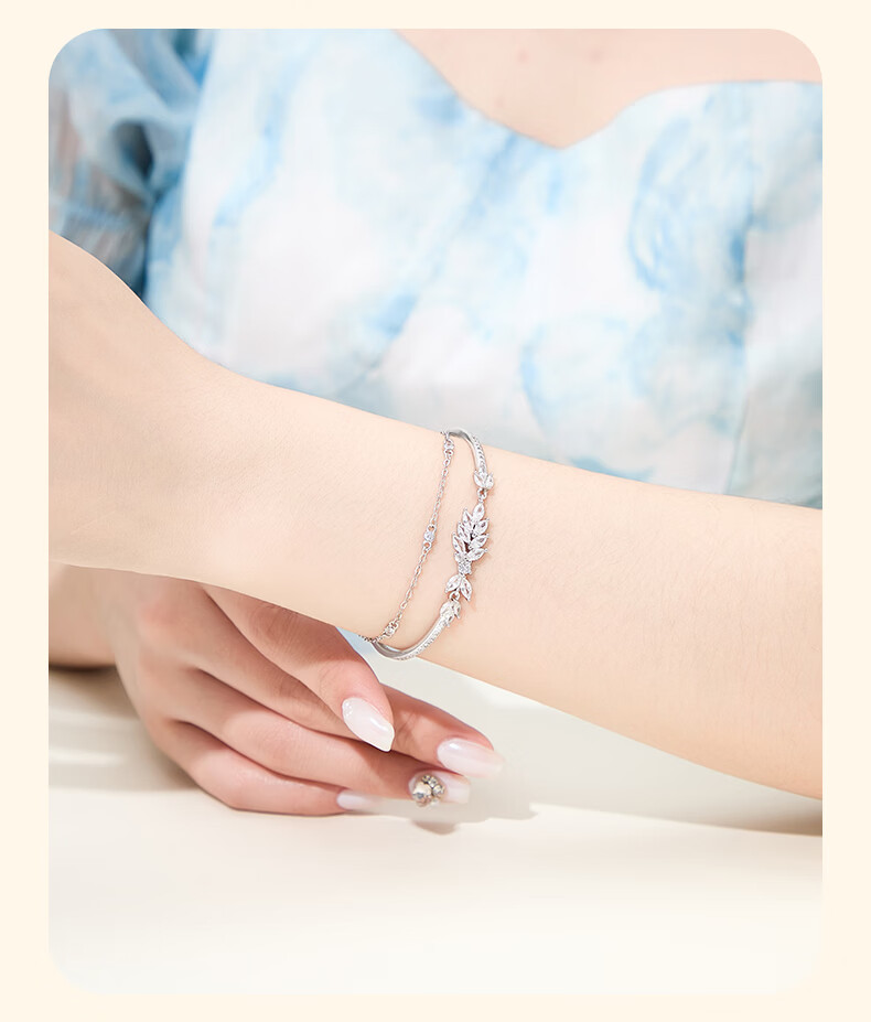 Lao Feng Xiang Silver Bracelet Women's 2026 New Tassel Peace Double Layer Bracelet Birthday Anniversary Gift for Girlfriend Wife 8