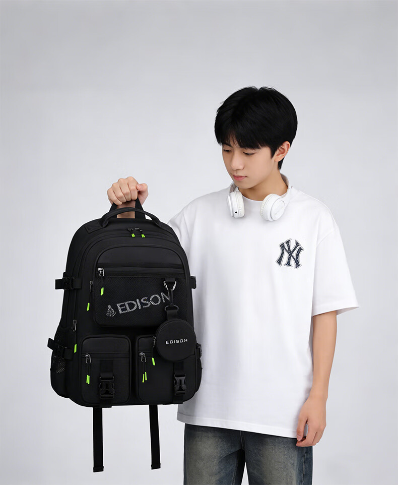 Edison High School Student Large Capacity Waterproof Backpack for Middle and University Students Travel Backpack K2272-5 Camouflage Black 14