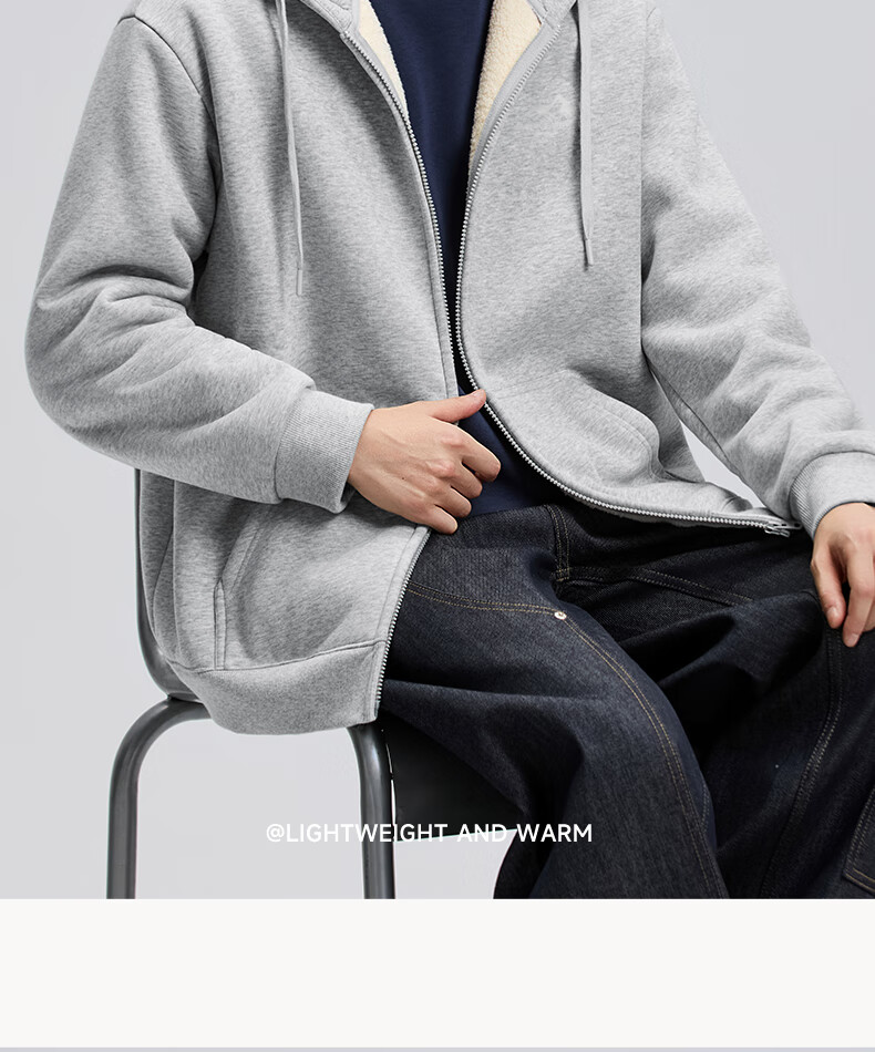 MARK FAIRWHALE Heavy Fleece Lined Men's Hoodie Autumn Winter New Casual Loose Fit Zip-up Hooded Jacket Heather Gray L 17