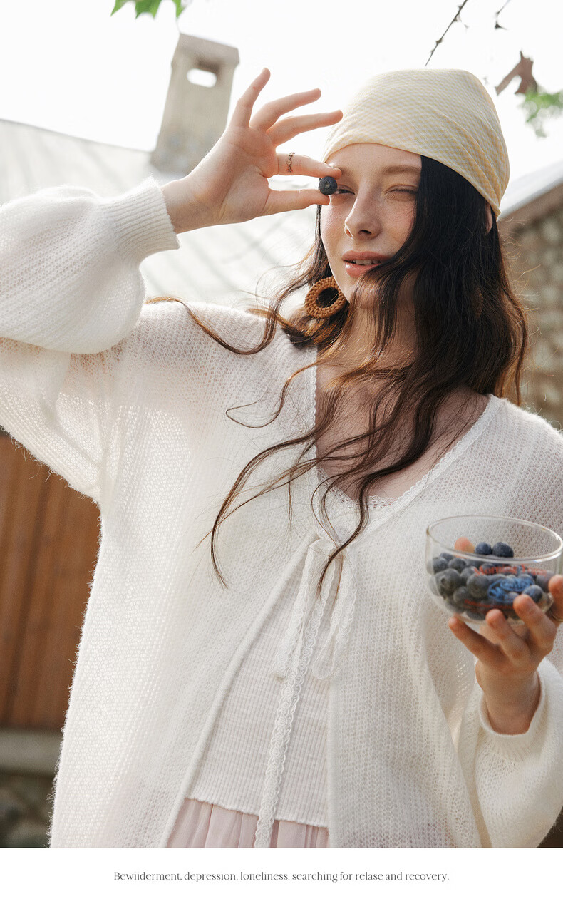 Olrain Women's Loose Deep V-Neck Knit Cardigan Sweater Spring New Long Sleeve Top Jacket White M 14