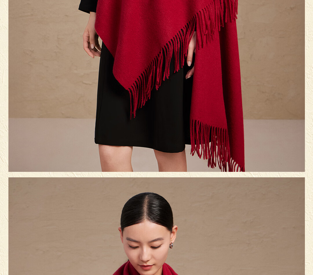 Shanghai Story Red Wool Embroidered Large Shawl Scarf New Year Birthday Gift for Elders Mom Zodiac Year of the Horse Women 5