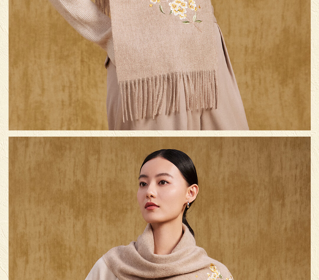 Shanghai Story Extended Embroidery 100% Wool Scarf Gift for Elders and Mom New Year Birthday Autumn Winter Shawl Wrap 14