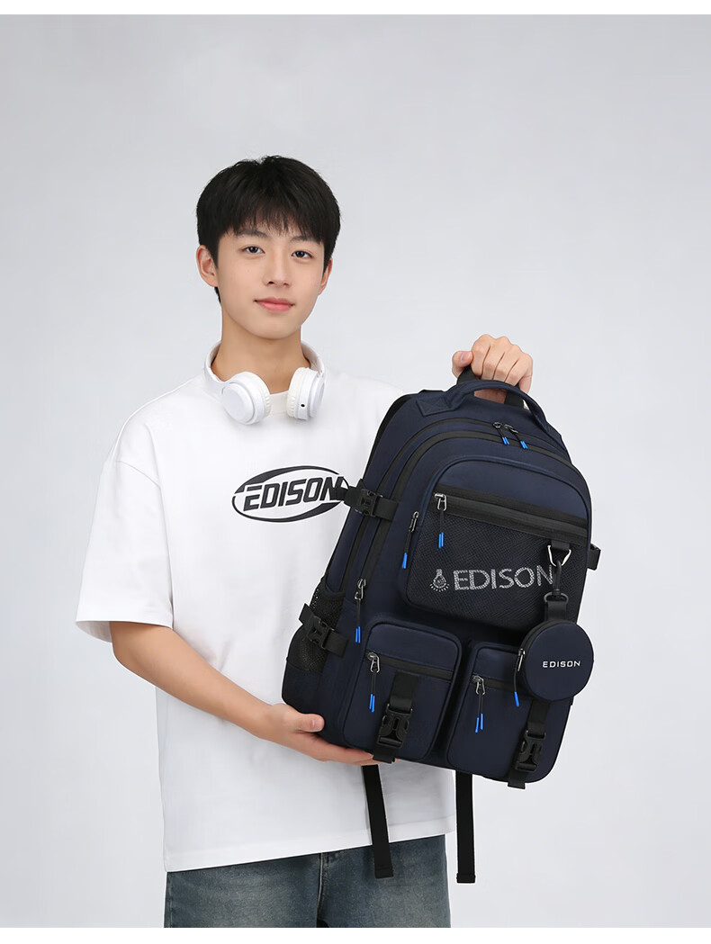 Edison High School Student Large Capacity Waterproof Backpack for Middle and University Students Travel Backpack K2272-5 Camouflage Black 16