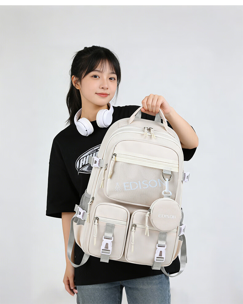 Edison High School Student Large Capacity Waterproof Backpack for Middle and University Students Travel Backpack K2272-5 Camouflage Black 20
