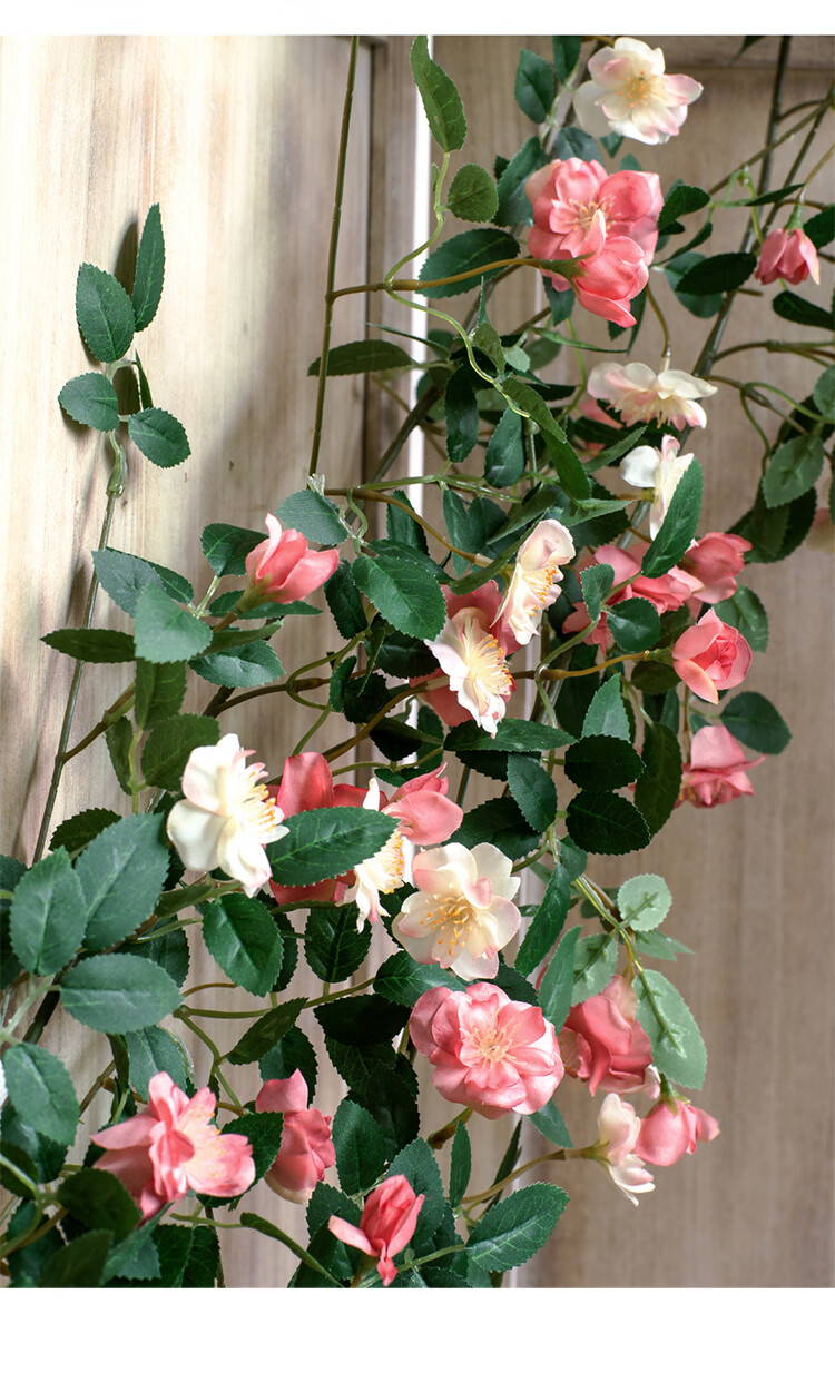 明画仿真花餐桌花绢花假藤条藤蔓蔷薇花藤仿真花别墅庭院阳台拱门花墙