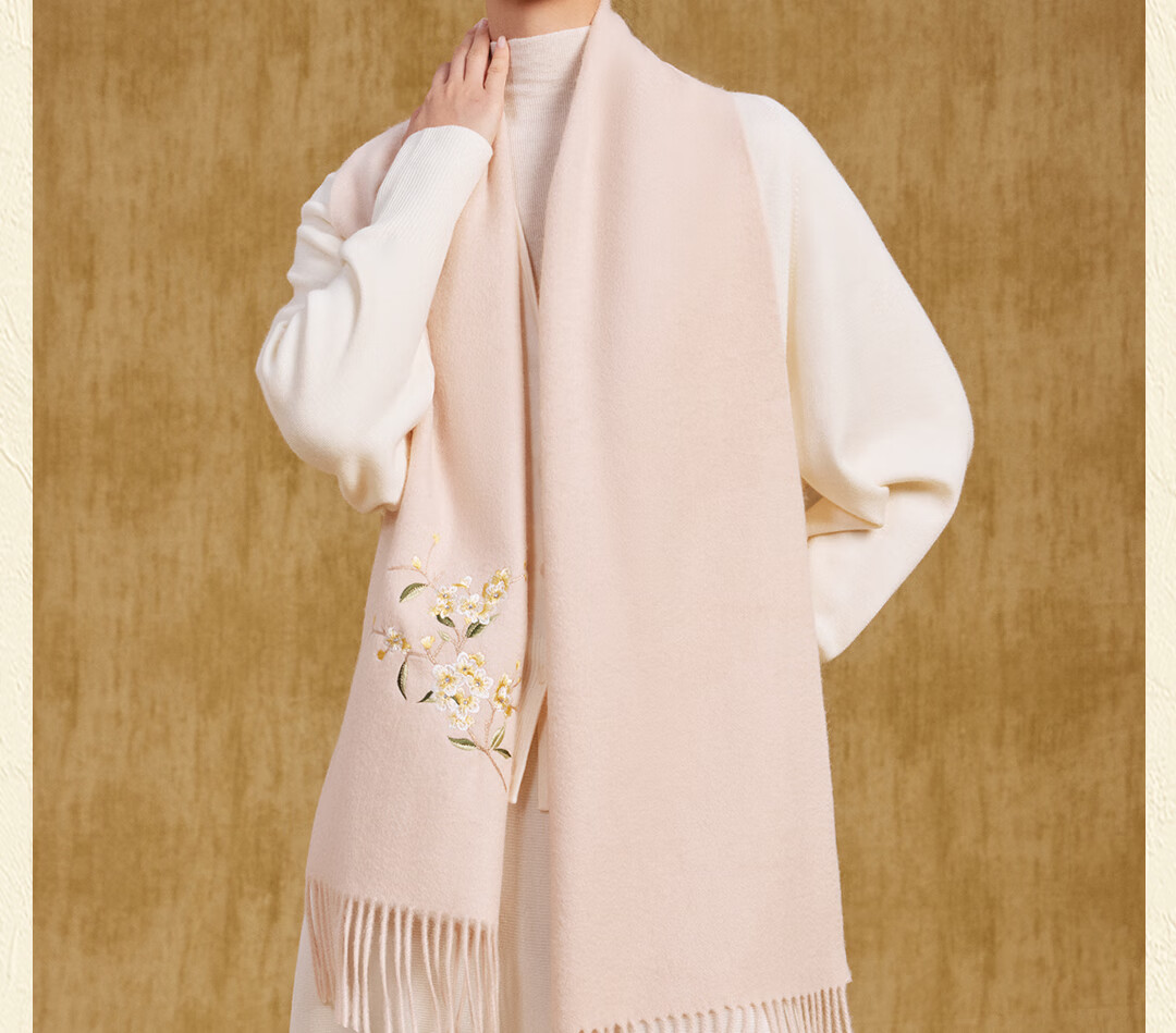 Shanghai Story Extended Embroidery 100% Wool Scarf Gift for Elders and Mom New Year Birthday Autumn Winter Shawl Wrap 5