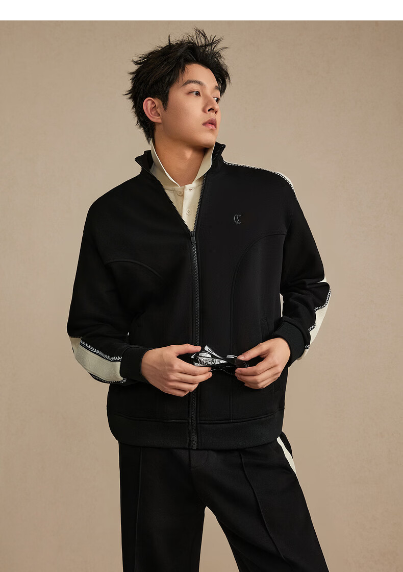 CABBEEN 410G Recycled Polyester Sweatshirt with Color-Blocked Side Tape and Wheat Ear Jacquard Design Spring 2026 Jacket 18