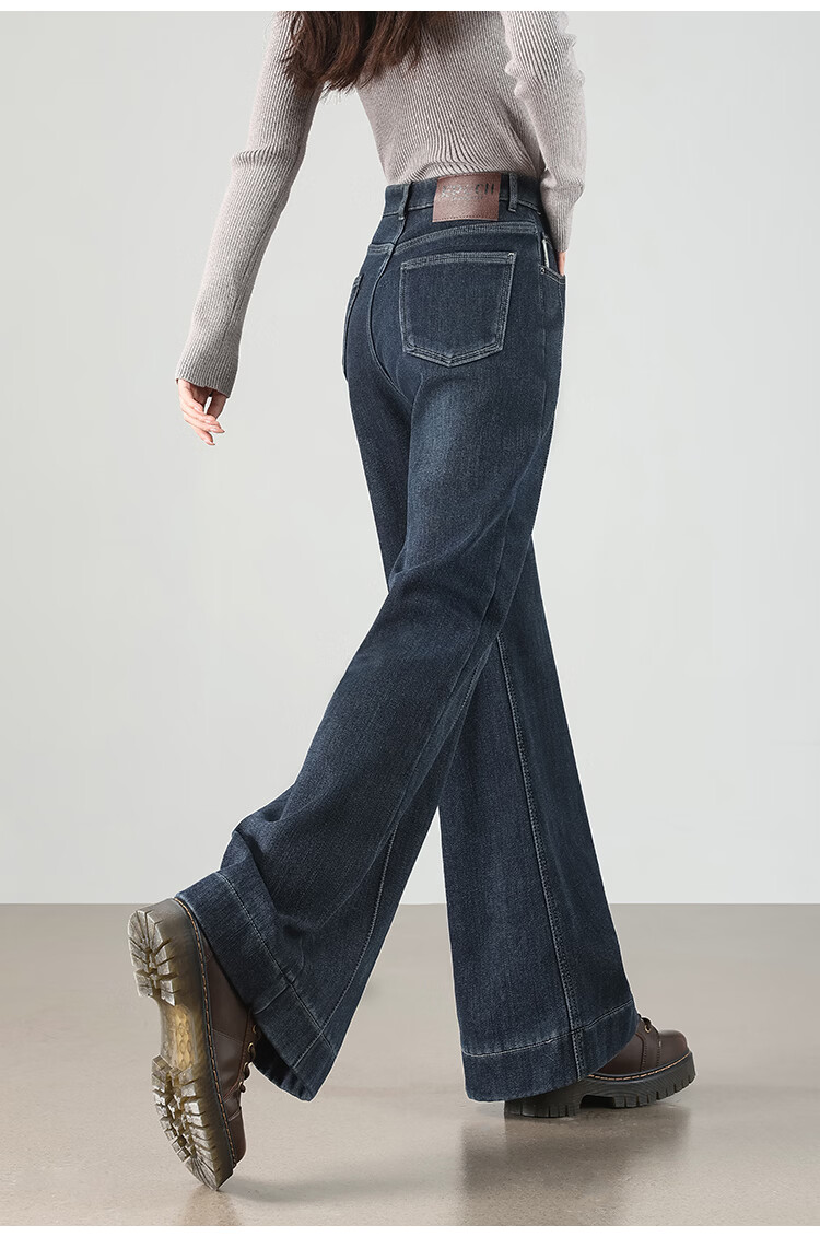 TERRE BLEUE Women's Wide-Leg Fleece-Lined Thickened Denim Jeans 2025 Autumn Winter New Slim Flared Casual Pants 15