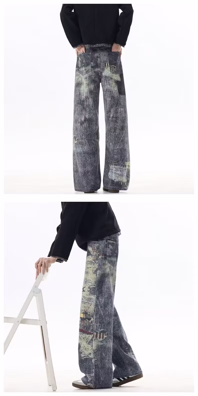 Herren Jeans Im American Retro Stil Tie-dye Weites Bein_voghion.com