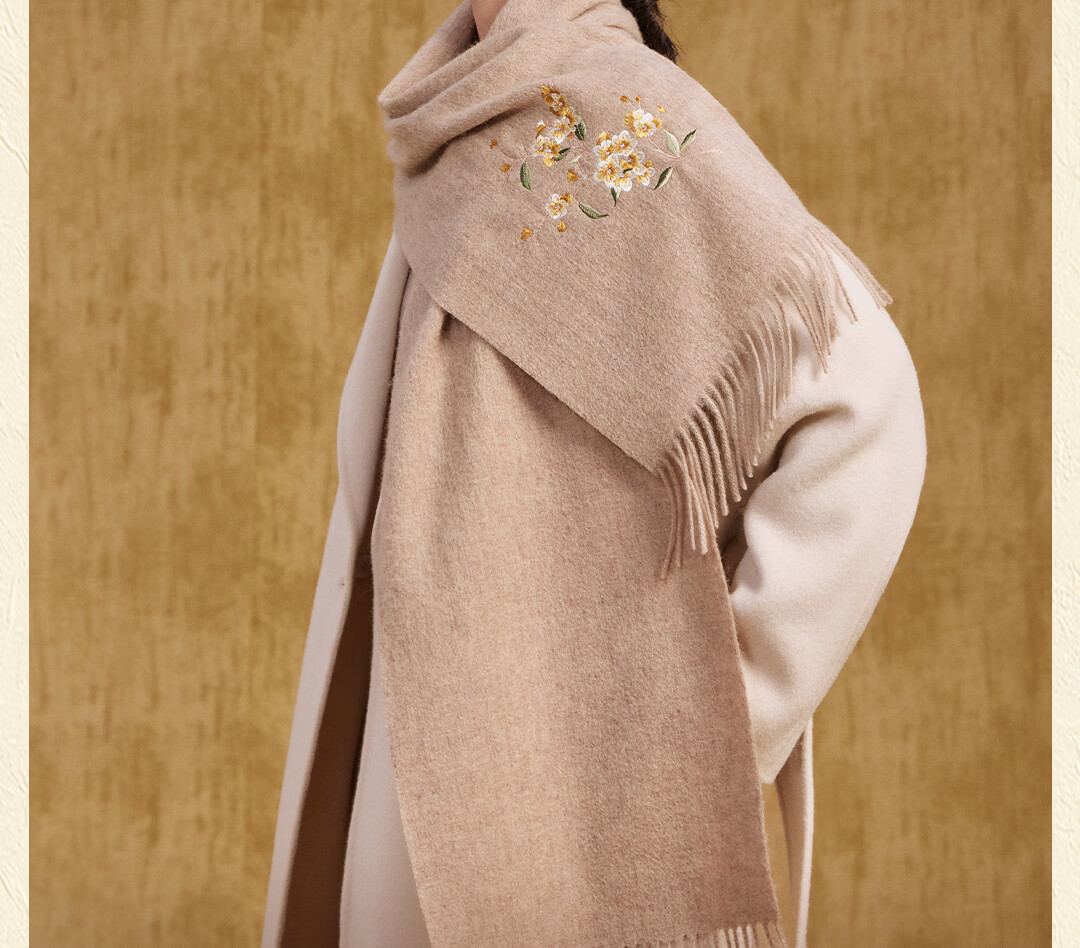 Shanghai Story Extended Pure Wool Embroidered Scarf Birthday Gift for Elders and Moms Autumn Winter New Shawl Wrap Elegant Outerwear 3