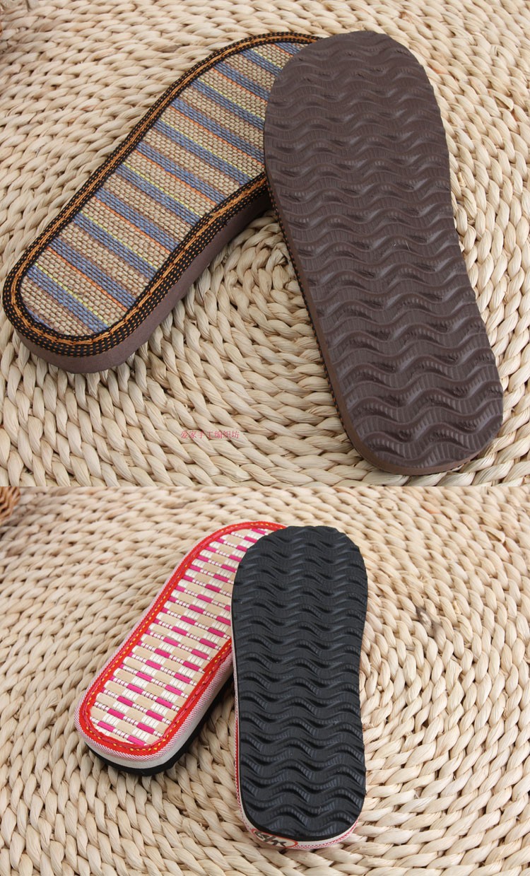 钩编织凉鞋坡跟平跟竹凉亚麻小孩女士拖鞋底子材料包tqd 双彩亚麻鞋底