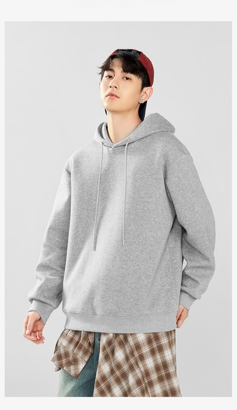 MINISO Thickened Lamb Fleece Hoodie Men's Winter Warm Hooded Jacket Heavyweight Versatile Top Heather Gray XL 9