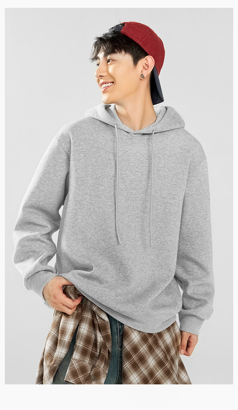 MINISO Thickened Lamb Fleece Hoodie Men's Winter Warm Hooded Jacket Heavyweight Versatile Top Heather Gray XL 3