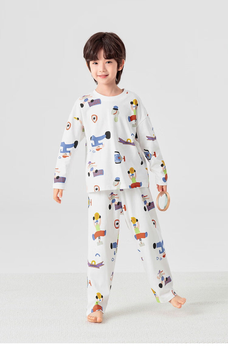 Duoduo Boys' Pajama Set Spring and Autumn Soft Breathable Skin-Friendly Long Sleeve Homewear Children's Loose Comfortable Two-Piece Set 8