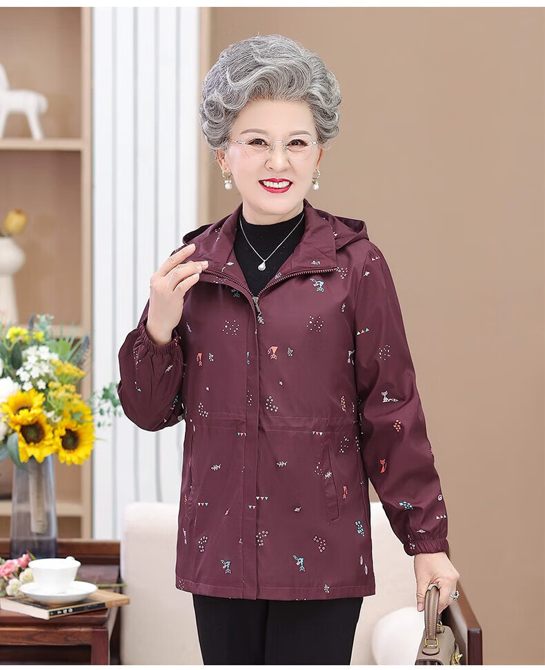 风衣薄外套女60岁70老年人长袖奶奶装春秋季夹克上衣老人衣服大码新款