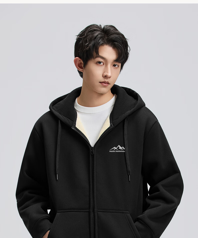 MARK FAIRWHALE Heavy Fleece Lined Men's Hoodie Autumn Winter New Casual Loose Fit Zip-up Hooded Jacket Heather Gray L 21