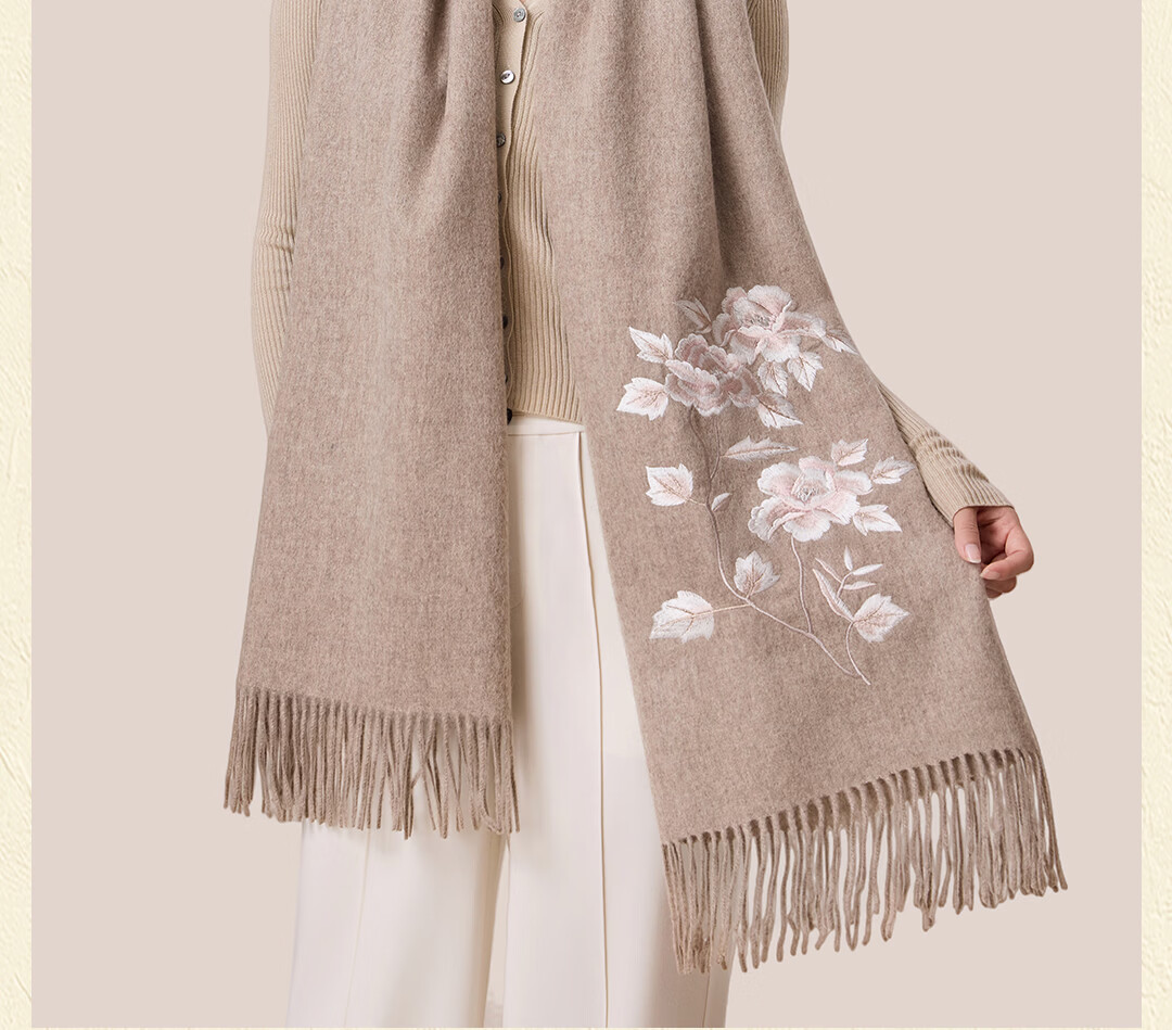 Shanghai Story 100% Wool Scarf National Style Peony Wool Embroidered Large Shawl New Year Birthday Gift for Mom Women 14
