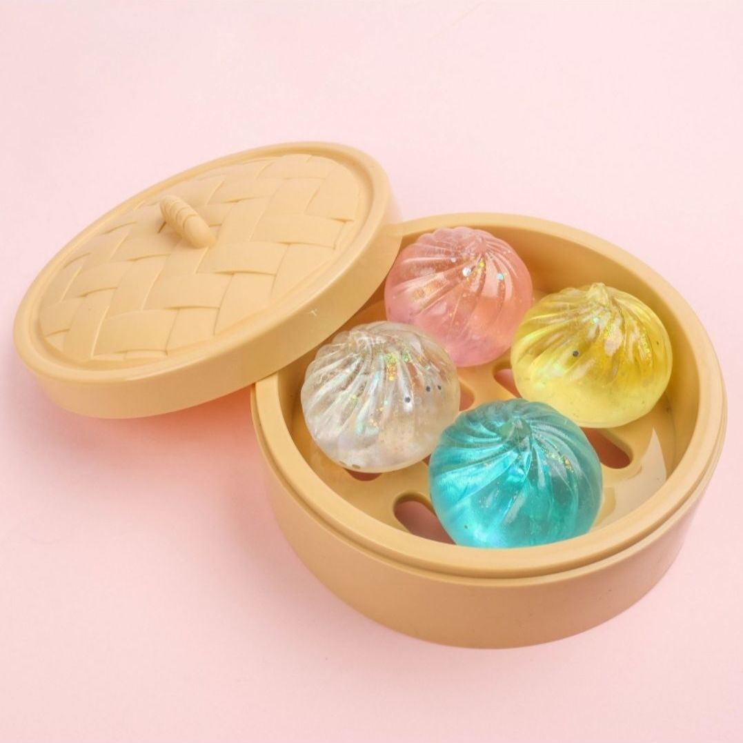 解压包子玩具发泄神器带蒸笼抖音同款慢回弹仿真捏捏乐整蛊假彩球