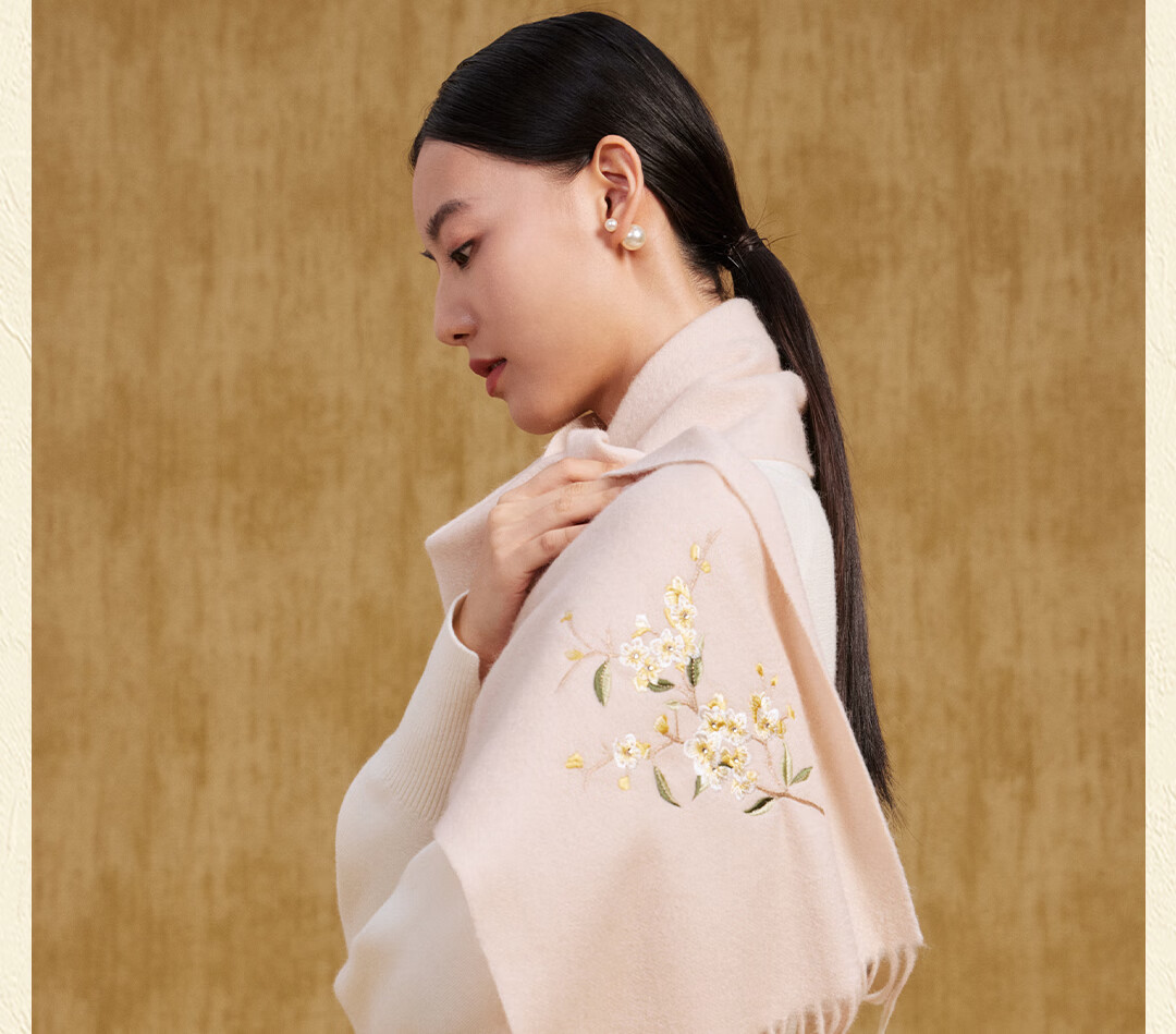 Shanghai Story Pure Wool Extended Embroidered Scarf Women's Shawl Gift for Mom Birthday Present Gift Box Warm Neck Warmer for Women 13