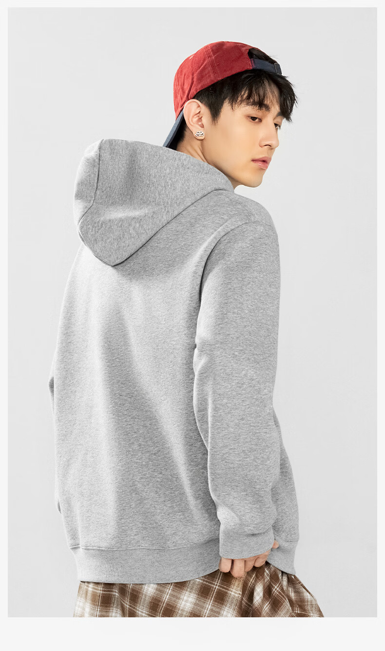 MINISO Thickened Lamb Fleece Hoodie Men's Winter Warm Hooded Jacket Heavyweight Versatile Top Heather Gray XL 4