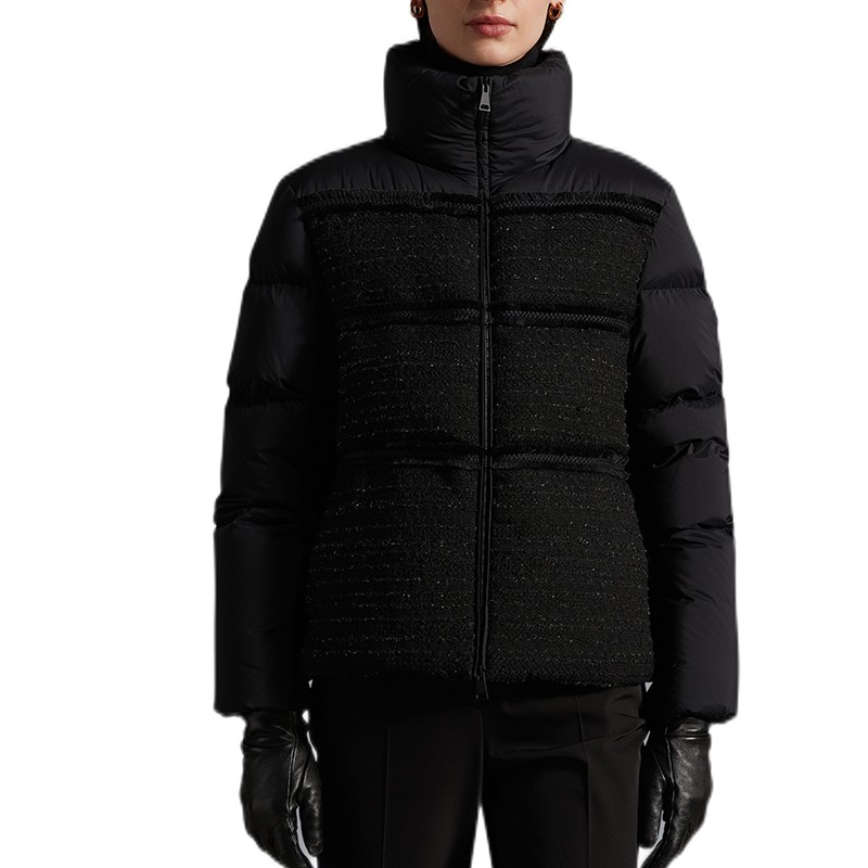 moncler/蒙口2022秋冬新款女装aucun时尚花呢长袖拉链羽绒服外套 白色