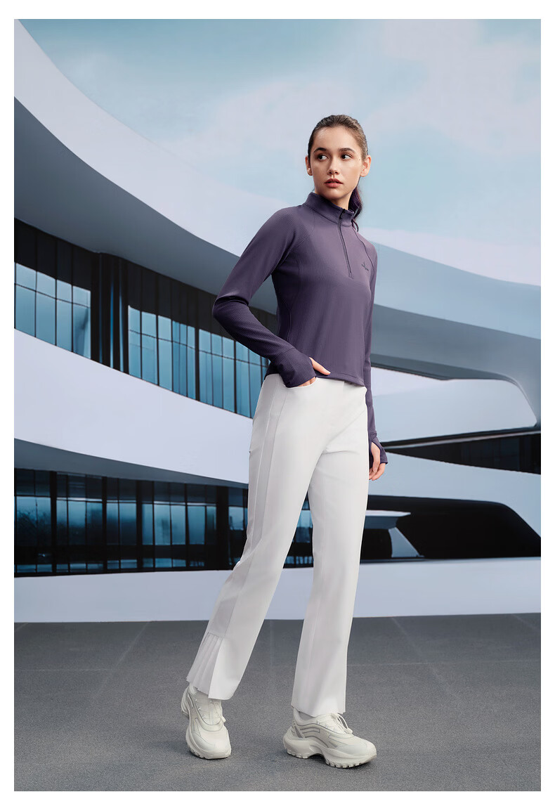 Biyinlefen [Sun Protection Quick-Dry] Women's Top for Spring And Autumn, Casual Outdoor Sports Style, Moisture-Wicking Comfortable Stand-Collar Long-Sleeve T-Shirt 3