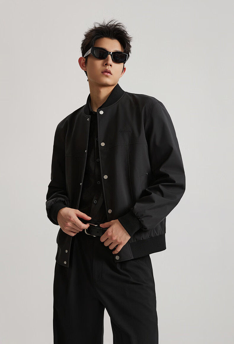 CABBEEN Heavy Embroidered + Three-Proof Baseball Collar Jacket Men Plant Pattern Design 2026 Spring Stretch Durable Coat 2