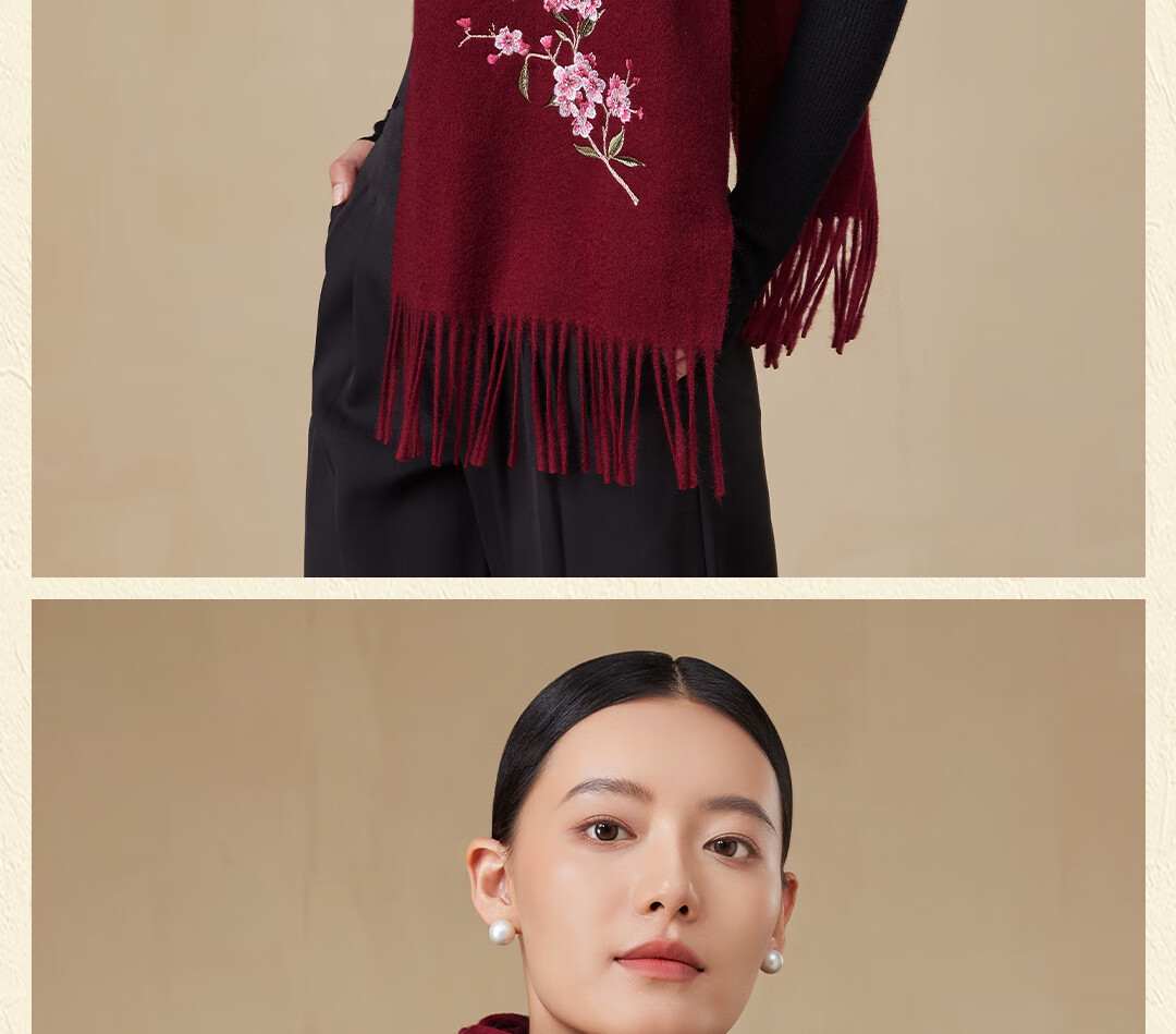 Shanghai Story Extended Embroidery 100% Wool Scarf Gift for Elders and Mom New Year Birthday Autumn Winter Shawl Wrap 9