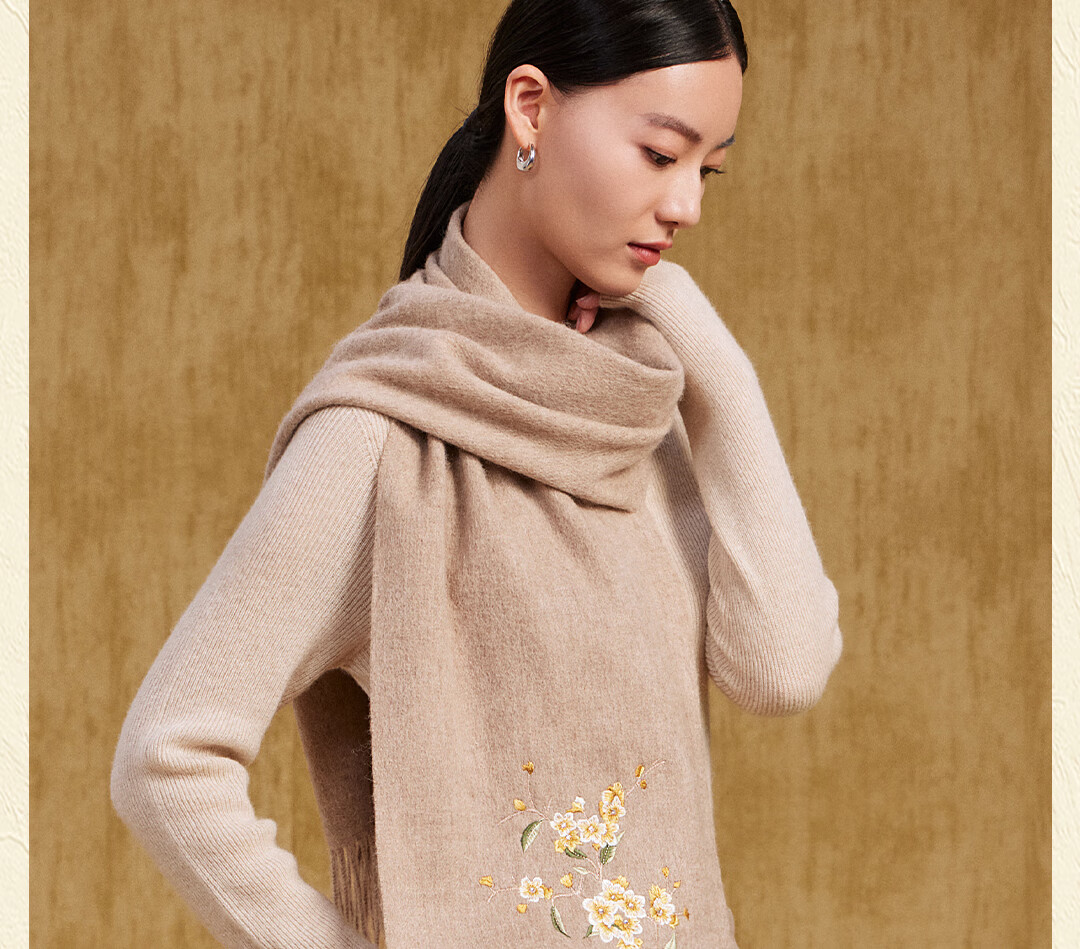 Shanghai Story Pure Wool Extended Embroidered Scarf Women's Shawl Gift for Mom Birthday Present Gift Box Warm Neck Warmer for Women 18
