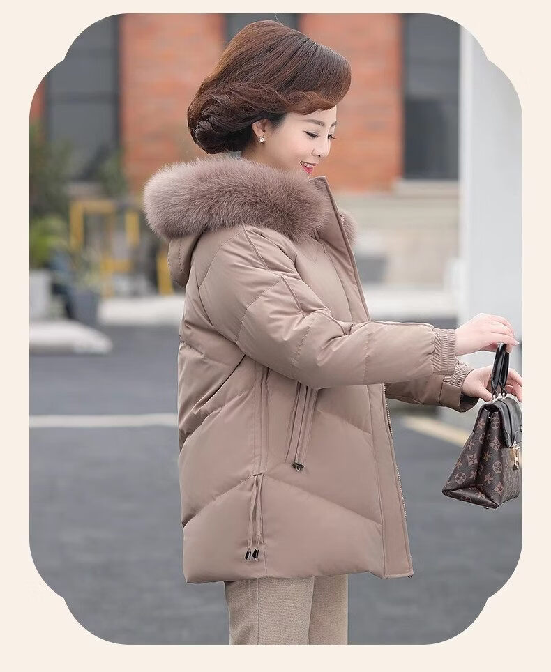 Qiufuluo Women's Winter Down Jacket with Genuine Fox Fur High-End Coat Middle-Aged and Elderly Fashionable Warm Clothing for 50s and 60s 13