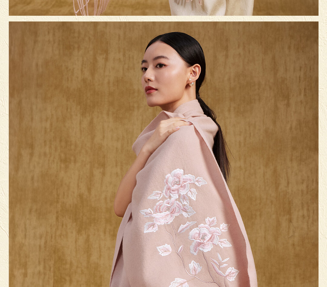 Shanghai Story 100% Wool Scarf National Style Peony Wool Embroidered Large Shawl New Year Birthday Gift for Mom Women 3